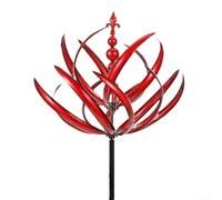 Éolienne rotative de jardin en fer avec accents d'aluminium pour un attrait visuel dynamique sous l'exposition au soleil (rouge)