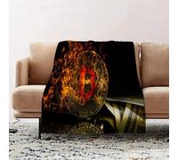 EOMKSE Couverture Douillette et Moelleuse, Couverture Douce et Chaude d'hiver,Couverture de canapé,Bitcoin, Une Crypto-Monnaie Qui brûle dans Les Flammes et Les étincelles de feu, 100x130cm
