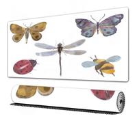 EOMKSE Grand Tapis de Souris de Jeu,Aquarelle Splash Insecte Bug Papillon Papillon Coccinelle Libellule Abeille arra,avec Bords surpiqués et Dos antidérapant,sous-Main pour Clavier et Souris,30x80 cm