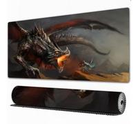 EOMKSE Grand Tapis de Souris de Jeu,Chevalier avec l'épée légère Debout près du Dragon de feu géant Peinture d'illus,avec Bords surpiqués et Dos antidérapant,sous-Main pour Clavier et Souris,40x90 cm