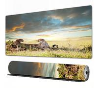 EOMKSE Grand Tapis de Souris de Jeu,Décor Safari, Deux guépards, Afrique Nature, Animaux Dangereux, Chasseurs,avec Bords surpiqués et Dos antidérapant,sous-Main pour Clavier et Souris,30x80 cm