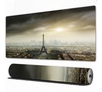 EOMKSE Grand Tapis de Souris de Jeu,Décoration de la Tour Eiffel, Horizon de Paris Paysage Urbain Nuageux Silhouette,avec Bords surpiqués et Dos antidérapant,sous-Main pour Clavier et Souris,40x75 cm