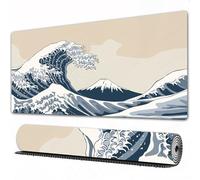 EOMKSE Grand Tapis de Souris de Jeu,Grande Vague avec Gravure sur Bois de Style Japonais du Mont Fuji du XIXe siècle,avec Bords surpiqués et Dos antidérapant,sous-Main pour Clavier et Souris,40x90 cm