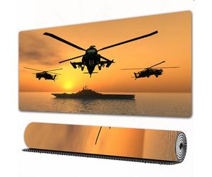 EOMKSE Grand Tapis de Souris de Jeu,Guerre, hélicoptère d'attaque au-Dessus de l'océan et Porte-Avions sur Combat AR,avec Bords surpiqués et Dos antidérapant,sous-Main pour Clavier et Souris,30x80 cm