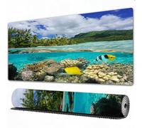 EOMKSE Grand Tapis de Souris de Jeu,Île, Océan Pacifique Polynésie Française Huahine Lagoon Lust Coast,avec Bords surpiqués et Dos antidérapant,sous-Main pour Clavier et Souris,30x80 cm