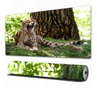 EOMKSE Grand Tapis de Souris de Jeu,Leopard Yawn est allongé sur la forêt, la Bouche Grande Ouverte et Les Yeux Ferm,avec Bords surpiqués et Dos antidérapant,sous-Main pour Clavier et Souris,40x75 cm
