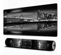 EOMKSE Grand Tapis de Souris de Jeu,Manhattan Skyline et Le Pont de Manhattan la Nuit à New York,avec Bords surpiqués et Dos antidérapant,sous-Main pour Clavier et Souris,30x80 cm