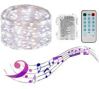 EONANT Corde lumineuse musicale en fil de cuivre, 10 m, 100 LED, étanche, commande vocale, 11 modes pour chambre à coucher, Noël, intérieur, extérieur (blanc)