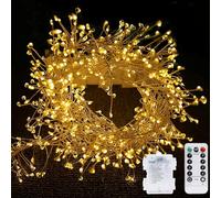 EONANT Ficelle de feu d'artifice 100 LED - 8 modes - Étanche - Fil de cuivre - Étoile - Fonctionne avec piles - Pour chambre à coucher, jardin, terrasse, mariage de Noël (blanc chaud, 2)