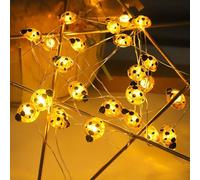 EONANT Guirlande lumineuse à 30 LED - Insecte - Sept étoiles - Coccinelle - Pour l'intérieur et l'extérieur - Pour la chambre à coucher, le balcon, la fête - Fil argenté - Alimentation par batterie
