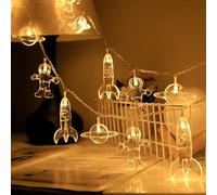 EONANT Guirlande lumineuse LED pour chambre d'enfant 20 LED 3 m Astronaute Vaisseau spatial Fusée Décoration de chambre à coucher, alimenté par piles Noël Yard Festive Party Lights (Blanc Chaud)