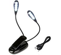 EONANT Lampe de pupitre à 2 têtes flexible à clipser avec câble USB, 8 LED, 2 niveaux de luminosité réglables pour piano, partition, guitare, voyage, camping (1 pièce)