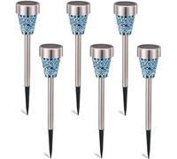 EONANT Lot de 6 lampes solaires de jardin - Mosaïque en verre - Lampes solaires LED - Décoration extérieure pour pelouse, chemins, terrasse, trottoirs (bleu)