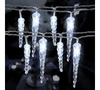 EONANT Lumières stalactites de Noël - Fonctionne avec piles - Lustre de glace - Étanche - Décoration festive - Arbre de fête d'hiver - Blanc - 10 LED