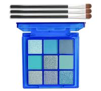 EONFAVE Palette de fards à paupières, 9 couleurs, bleu, vert, doux, mat, brillant, imperméable, hautement pigmenté, métal flash, avec 3 brosses (bleu ciel)