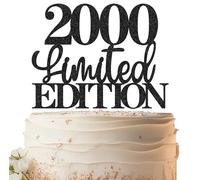 EONNCNT Décoration de gâteau 2000 - Noir pailleté « Happy 25th Birthday » - Fournitures de décoration de gâteau « Cheer to 25 Years » - Décoration de gâteau pour 25e anniversaire - Accessoires de