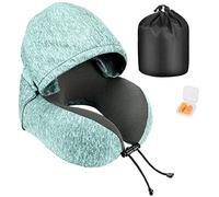 Eono Coussin de Voyage, Oreiller de Voyage à Memoire de Forme, Coussin de Voyage à Capuche, Coussin Voyage Confortable avec Capuche pour Avion, Voiture, Train ou Bureau (Vert)
