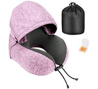 Eono Coussin de Voyage, Oreiller de Voyage à Memoire de Forme, Coussin de Voyage à Capuche, Coussin Voyage Confortable avec Capuche pour Avion, Voiture, Train ou Bureau (Vin Rouge)
