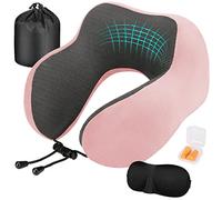 Eono Coussin de Voyage, Oreiller de Voyage à Memoire de Forme, Coussin Voyage Ergonomique pour Avion et Train, Masque pour Dormir, Bouchons d' Oreilles, Sac Transport Inclus