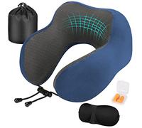 Eono Coussin de Voyage, Oreiller de Voyage à Memoire de Forme, Coussin Voyage Ergonomique pour Avion et Train, Masque pour Dormir, Bouchons d' Oreilles, Sac Transport Inclus