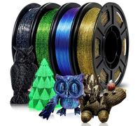 Eono Filament PLA Galaxy Multicolor Glitzer PLA Filament 1,75mm (± 0,03 mm), Filament d’impression 3D Multicolore pour imprimante FDM avec co-extrusion à double couche, 250g*4 lots de PLA métallique à