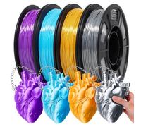 EONO Filament TPU Soie - 1,75 mm - 4 × 250 g - TPU flexible avec brillant soyeux - Shore 95A - Or, argent, bleu, violet - Filament brillant et élastique pour imprimante 3D
