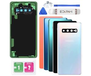 Eonpam Vitre Arrière pour Samsung Galaxy S10+ Plus G975 Origine Couvercle Batterie Remplacement avec Lentille de Caméra + Kit Réparation (Prisme Blanc)