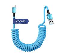 Eonvic Câble de chargement USB A vers USB C de 45W à charge rapide CarPlay, câble de transfert de données enroulé tressé pour iPhone 15/16 Pro Max, Galaxy S24/S23/S22, ordinateurs portables, appareils