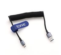Eonvic CarPlay Câble spiralé tressé USB A vers USB C 45 W pour iPhone 15/16 Pro Max Galaxy S24/S23/S22 (noir, spiralé, 40 cm)