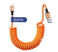 Eonvic CarPlay Câble spiralé tressé USB A vers USB C 45 W pour iPhone 15/16 Pro Max Galaxy S24/S23/S22 pour ordinateurs portables et appareils photo (orange, spiralé, 40 cm)