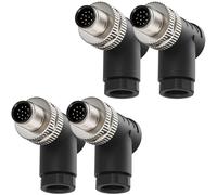 Eonvic Lot de 4 connecteurs industriels M12 12 broches mâles A Code Aviation 12 mm Circulaire 30 V 1 A Étanche Soudure Angle Droit Plug pour Automation Capteur/Actionneur