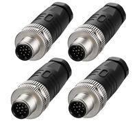 Eonvic Lot de 4 connecteurs industriels M12 12 broches mâles A Code aviation Connecteur 12 mm Prise circulaire 30 V 1 A étanche pour capteur d'automatisation/actionneur