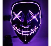 EONYUANGUO Masque d'Halloween, Masque d'Halloween effrayant à LED LED Glow Mask 3 Modes EL Wire Light Up Purge Face Rave Wire Costume pour la fête d'Halloween (Violet)