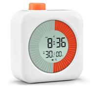 EooCoo Minuteur Visuel Timer Enfant 60 Min, Time Timer avec Compte à Rebours, Chrono, Horloge & Réveil avec Alarme Sonore/Silencieuse, pour Enfants et Adultes, pour Cuisine, École, Bureau (Blanc)