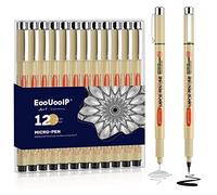 EooUooIP Micro Pen Fineliner Stylo à encre, lot de 12 stylos à pointe fine, stylo à pigment noir Fineliners Art Supplies Fine Point Sketch Pens Brush Shading dessin Stylo de dessin pour artiste