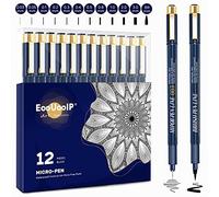 EooUooIP Stylos Noir a Pointe Fine, 12 Pcs Feutres Dessin, Stylos Micro (0.03mm-3mm), Stylos de dessin technique Stylos d'illustration, pour le croquis d'artiste, le dessin