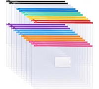 EOOUT Lot de 24 enveloppes en plastique à fermeture éclair - Format A4 - Format lettre - 10 couleurs - Pour l'école, le bureau, les voyages