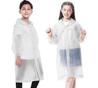 EOPUOZS 2 Pièces Poncho de Pluie Imperméable pour Enfant, Réutilisable et Étanche, EVA Poncho de Pluie avec Capuche pour Garçons Filles, Idéaux pour Randonnée, Vélo, Camping et Voyages (Blanc)