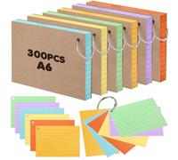 EOPUOZS Fiches Bristol A6 Lignées, 300 Cartes d’index Couleurs avec 6 Anneaux de Reliure, Fiches de Qualité Supérieure pour Notes, Entraînement au Vocabulaire, Formules et Préparation aux Examens