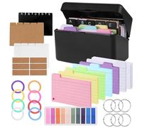 EOPUOZS Kit de Boîtes à Fiches avec Étui Noir pour Cartes de Révision, 230 Fiches Adhésives, 15 Fiches Bristol, 15 Anneaux de Classeur, Idéal pour l'Apprentissage, le Travail et la Prise de Notes