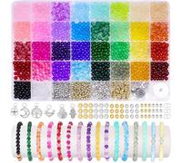 EOPUOZS Lot de 1436 Perles pour Bracelet, 34 Couleurs Kit Bracelet, Perles Rondes Colorées de 6 mm, avec Accessoires Décoratifs et Fil, pour la Fabrication de Bijoux et Bricolage (1436)