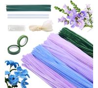 EOPUOZS Pipe Cleaners, 250 Pièces Cure-Pipes pour Bouquets, 5 Couleurs, Kit de Cure-pipes avec Tiges de Fleurs Vertes, Rubans, Perles pour Bouquet de Fleurs Bricolage, Violet
