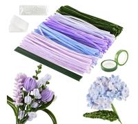 EOPUOZS Pipe Cleaners, 250 Pièces Cure-Pipes pour Bouquets, 5 Couleurs, Kit de Cure-pipes avec Tiges de Fleurs Vertes, Rubans, Perles pour Bouquet de Fleurs Bricolage, Violet