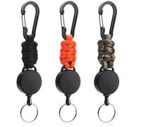 EOPUOZS Porte-clés Rétractable Lot de 3 - Câble Acier 60cm + Enrouleur Automatique, Mousqueton Professionnel (Noir/Camouflage/Orange) pour Badges et Clés