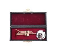 Eorleya Trompette Miniature en Cuivre avec Support et Étui, Mini Instrument de Musique, Réplique Miniature, Trompette Miniature D'Ornements pour, Facile à Utiliser,