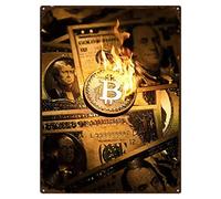 Eorntdy Plaque murale rétro en métal - Décoration murale Bitcoin doré - Affiche moderne en métal - Décoration d'intérieur - Décoration d'intérieur - Pour bar, boutique, café - Cadeau vintage - 30,5 x