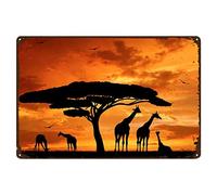 Eorntdy Plaque murale rétro en métal - Girafe au coucher du soleil - Décoration murale en métal - Affiche en métal - Décoration d'intérieur - Décoration d'intérieur - Café vintage - 20,3 x 30,5 cm