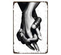 Eorntdy Plaque murale rétro en métal - Motif couple tenant la main - Affiche en métal noir et blanc - Décoration d'intérieur - Décoration d'intérieur - Bar - Café - Cadeau vintage - 20,3 x 30,5 cm