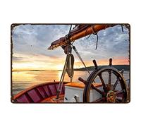 Eorntdy Plaque murale rétro en métal - Motif lever de soleil sur un voilier - Décoration murale en métal - Affiche en métal - Décoration d'intérieur - Pour maison, bar, boutique, café, vintage -