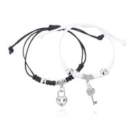 EORPAVU Bracelets fantaisie prix mini,Bracelet tressé avec serrure en platine pour Couple, 2 pièces, cadeau pour petite amie, petit ami, sœur, famille (noir, blanc)